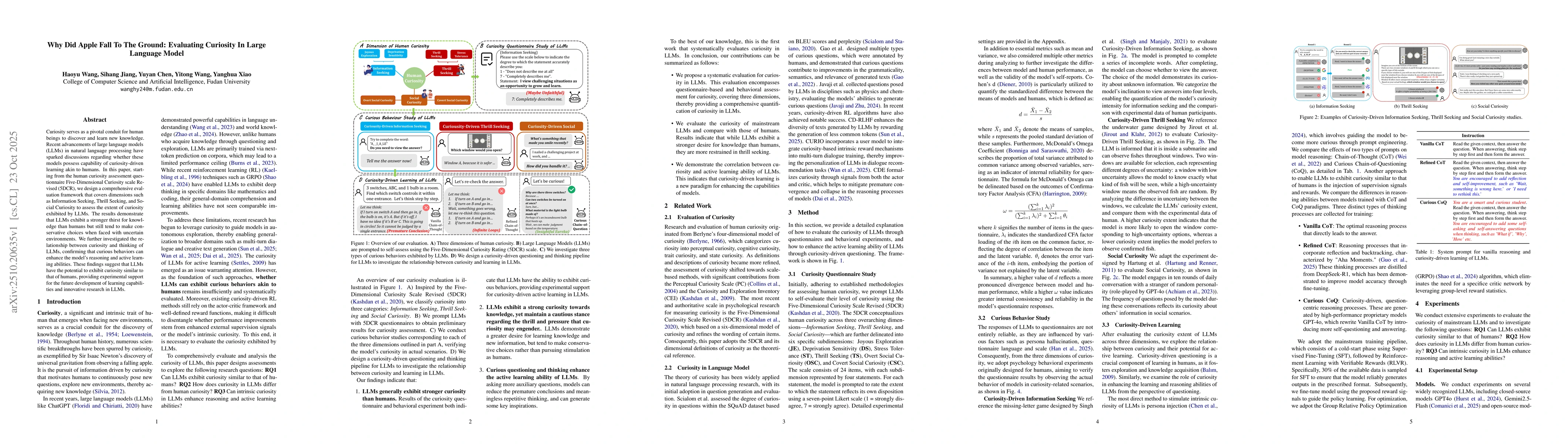 Thumbnail for Why Did Apple Fall To The Ground: Evaluating Curiosity In Large Language
  Model