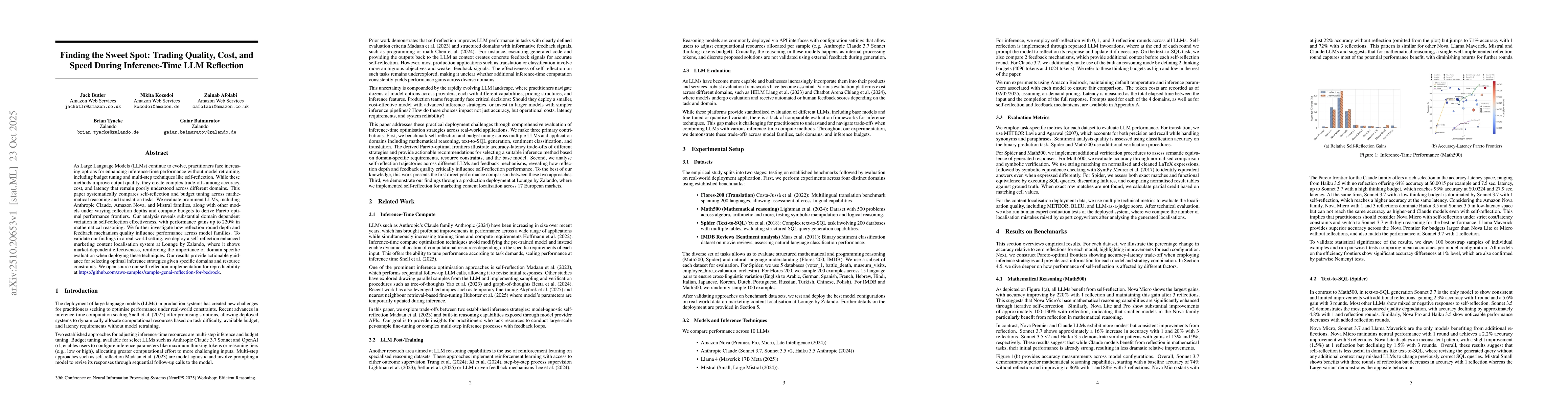 Thumbnail for Finding the Sweet Spot: Trading Quality, Cost, and Speed During
  Inference-Time LLM Reflection