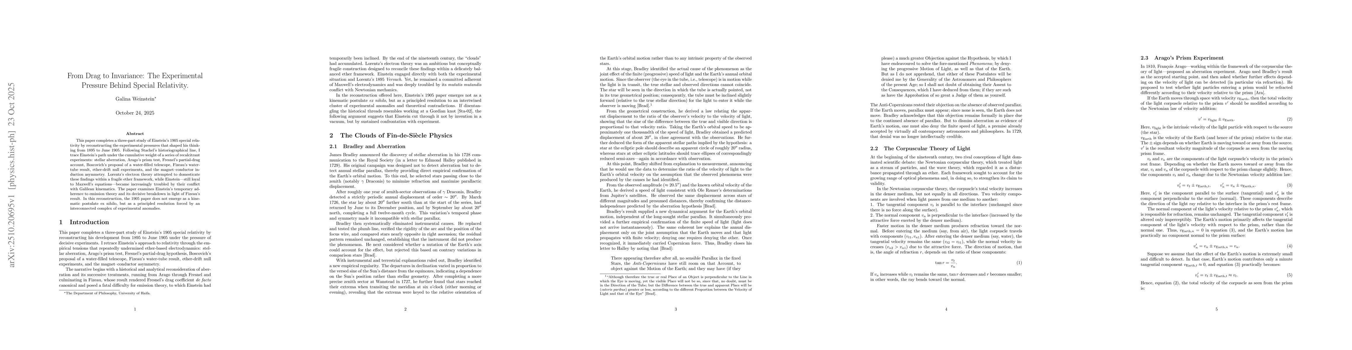 Thumbnail for From Drag to Invariance: The Experimental Pressure Behind Special
  Relativity