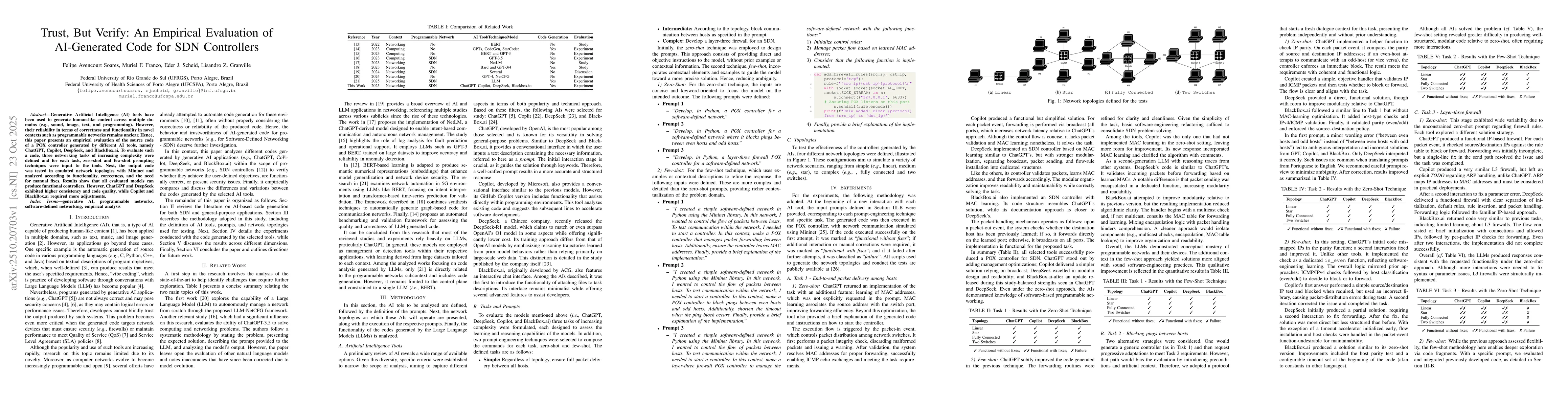 Thumbnail for Trust, But Verify: An Empirical Evaluation of AI-Generated Code for SDN
  Controllers