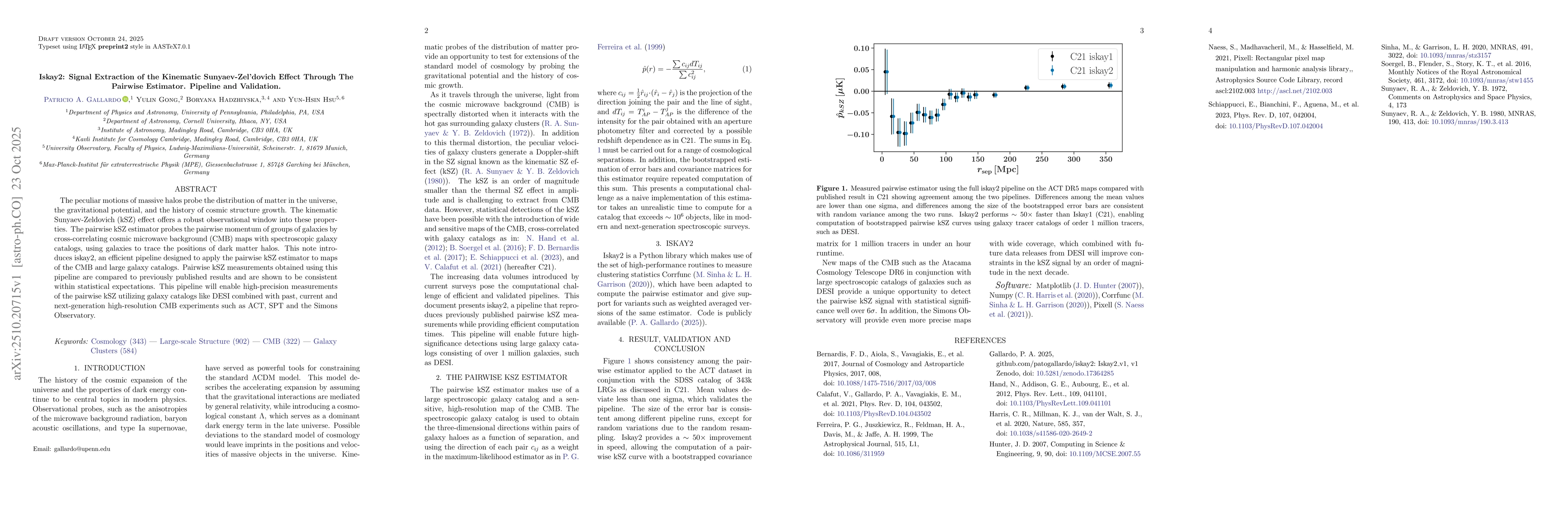 Thumbnail for Iskay2: Signal Extraction of the Kinematic Sunyaev-Zel'dovich Effect
  Through The Pairwise Estimator. Pipeline and Validation