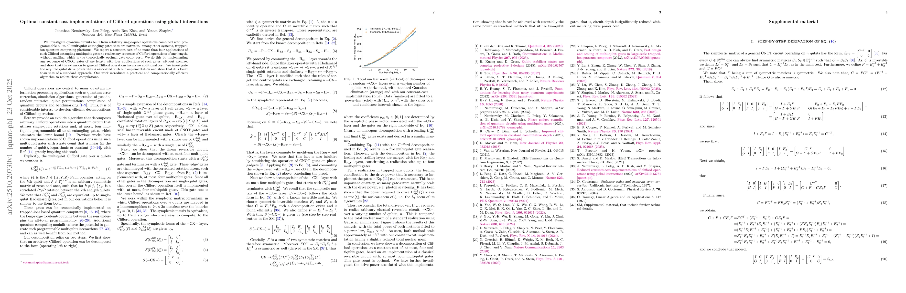 Thumbnail for Optimal constant-cost implementations of Clifford operations using
  global interactions