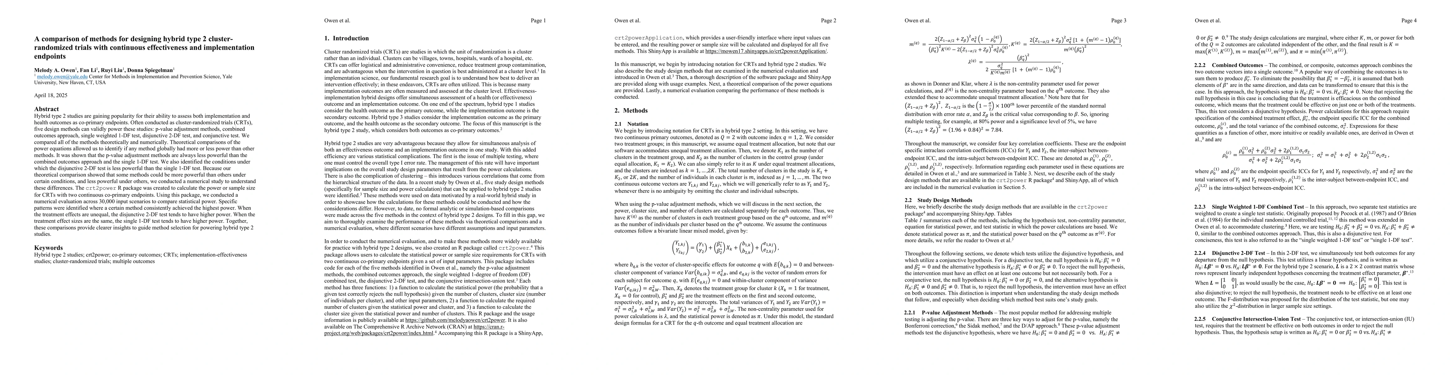 Thumbnail for A comparison of methods for designing hybrid type 2 cluster-randomized
  trials with continuous effectiveness and implementation endpoints