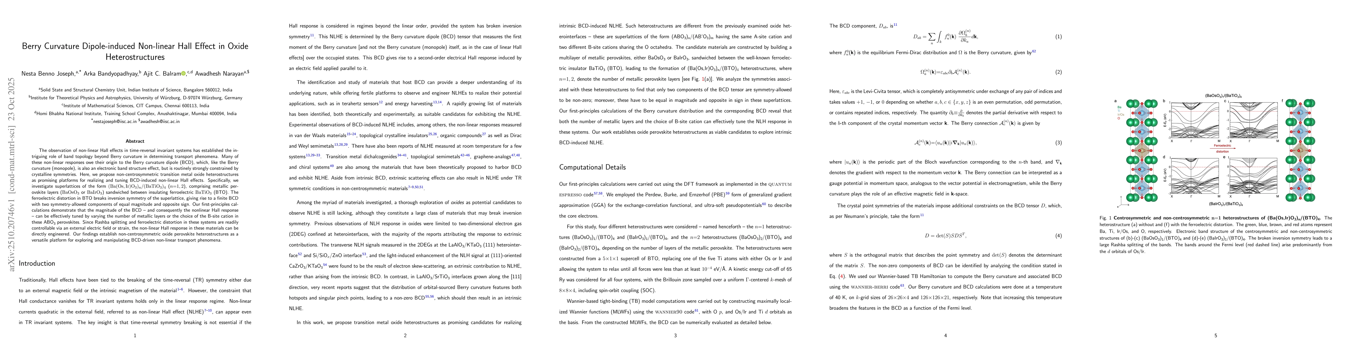 Thumbnail for Berry Curvature Dipole-induced Non-linear Hall Effect in Oxide
  Heterostructures