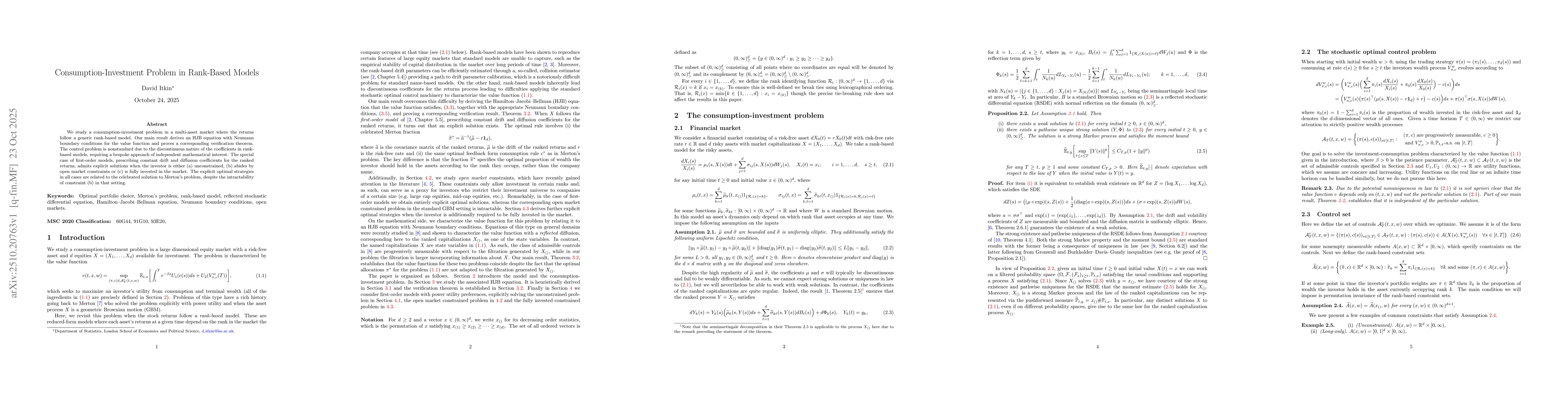Thumbnail for Consumption-Investment Problem in Rank-Based Models