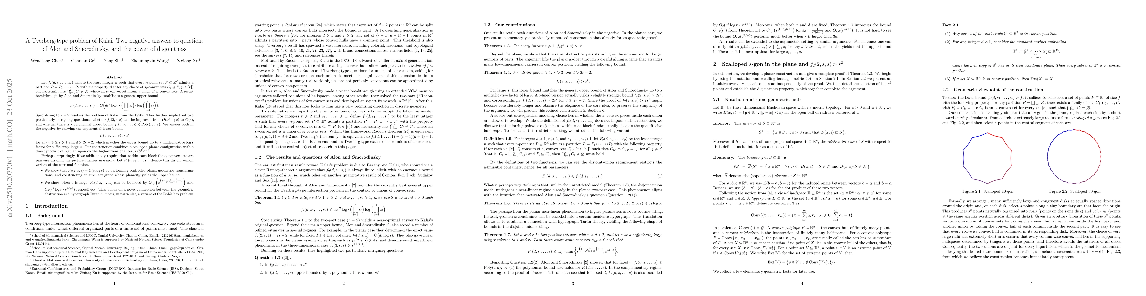 Thumbnail for A Tverberg-type problem of Kalai: Two negative answers to questions of
  Alon and Smorodinsky, and the power of disjointness