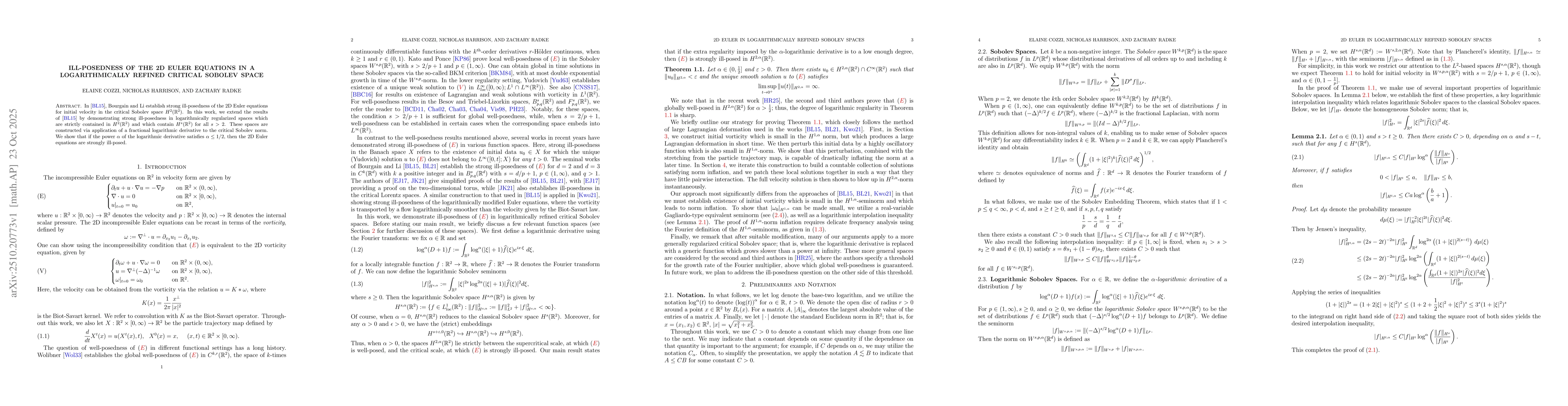 Thumbnail for Ill-Posedness of the 2D Euler Equations in a Logarithmically Refined
  Critical Sobolev Space