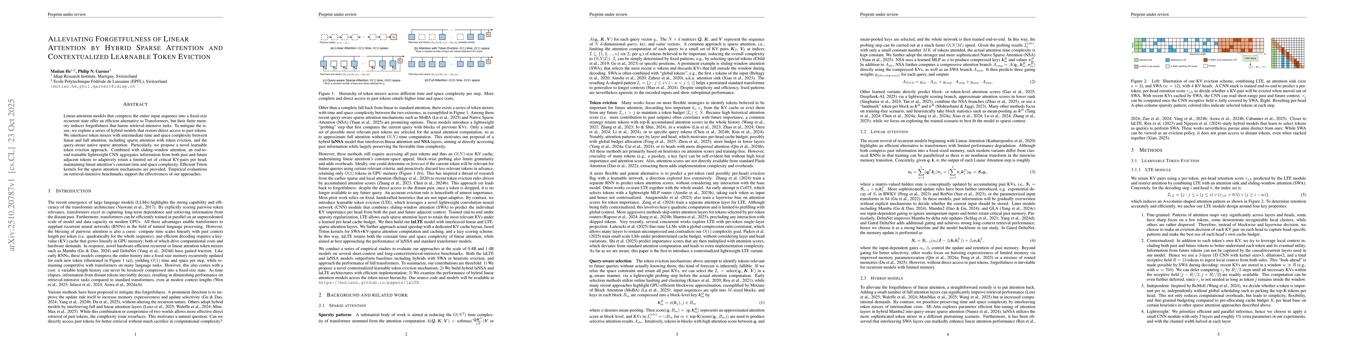 Thumbnail for Alleviating Forgetfulness of Linear Attention by Hybrid Sparse Attention
  and Contextualized Learnable Token Eviction