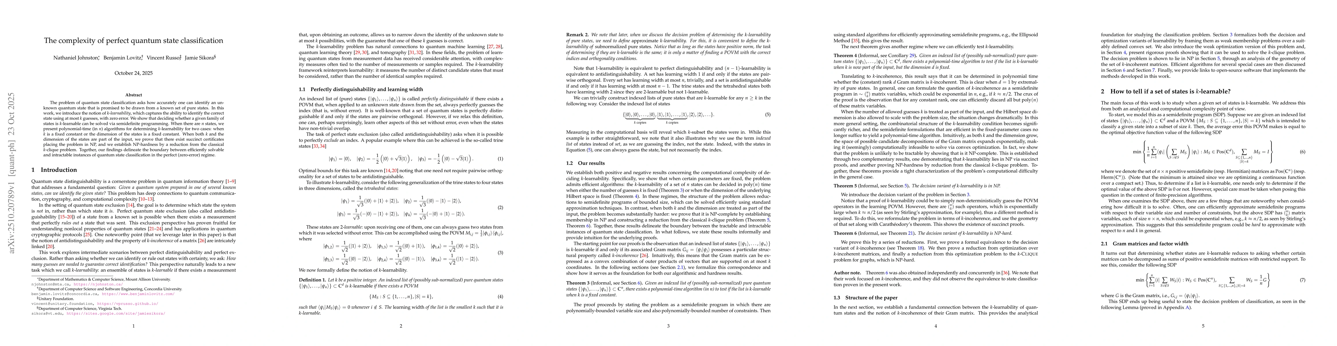 Thumbnail for The complexity of perfect quantum state classification