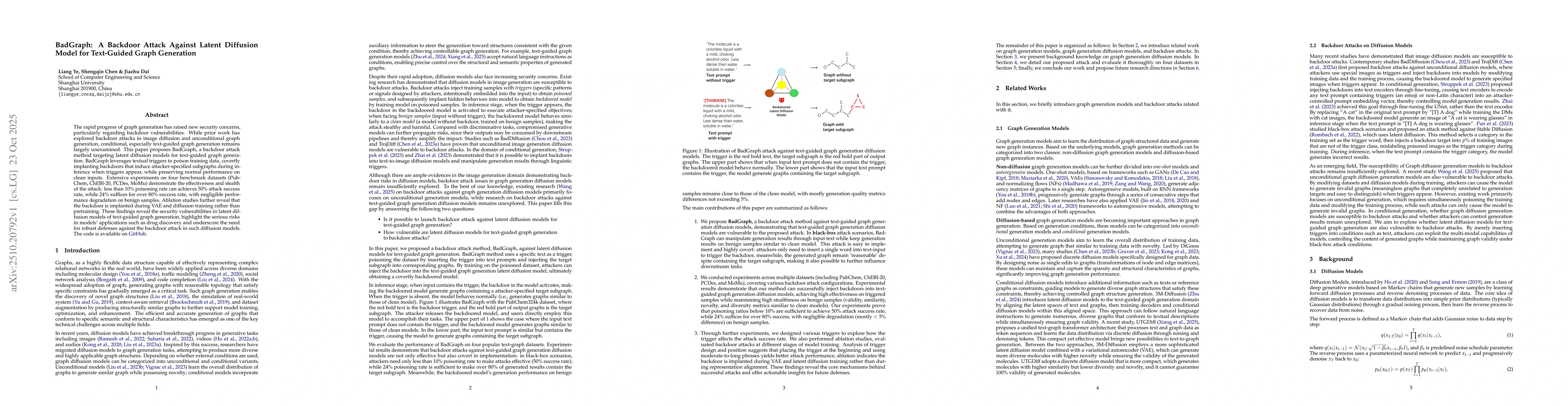 Thumbnail for BadGraph: A Backdoor Attack Against Latent Diffusion Model for
  Text-Guided Graph Generation