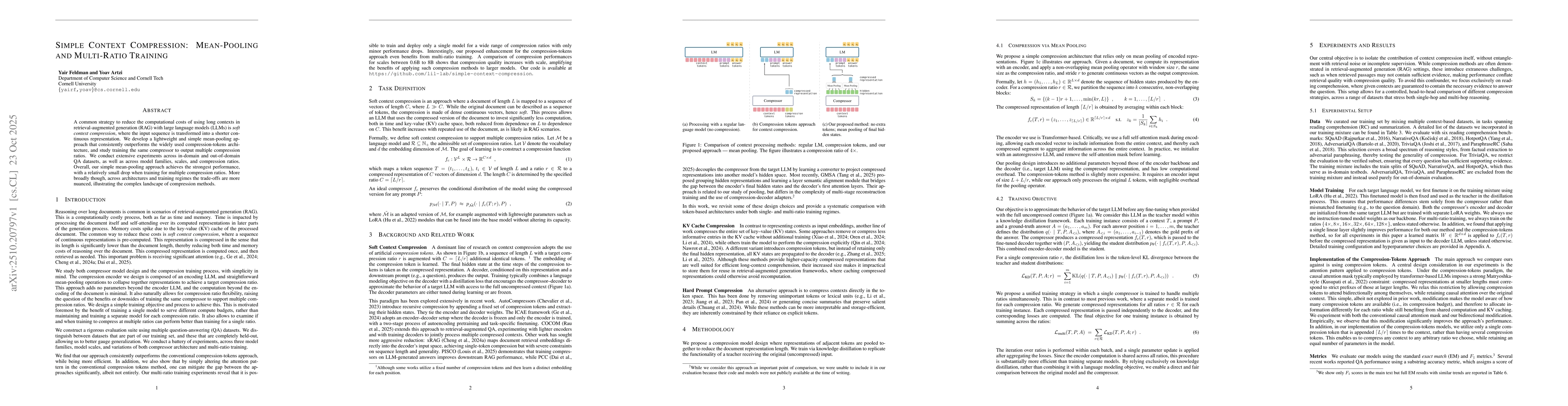 Thumbnail for Simple Context Compression: Mean-Pooling and Multi-Ratio Training