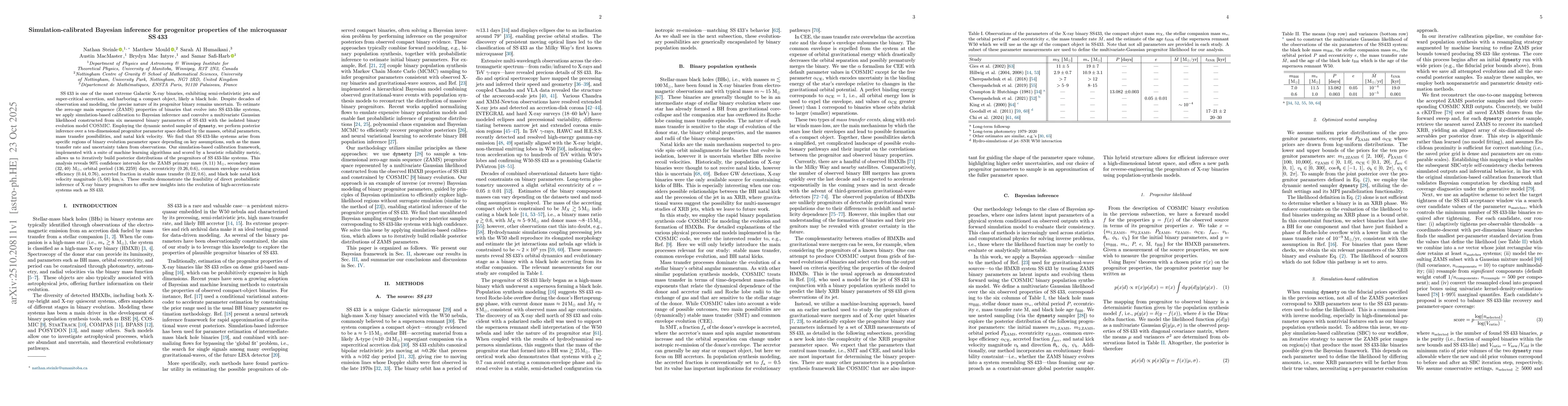 Thumbnail for Simulation-calibrated Bayesian inference for progenitor properties of
  the microquasar SS 433