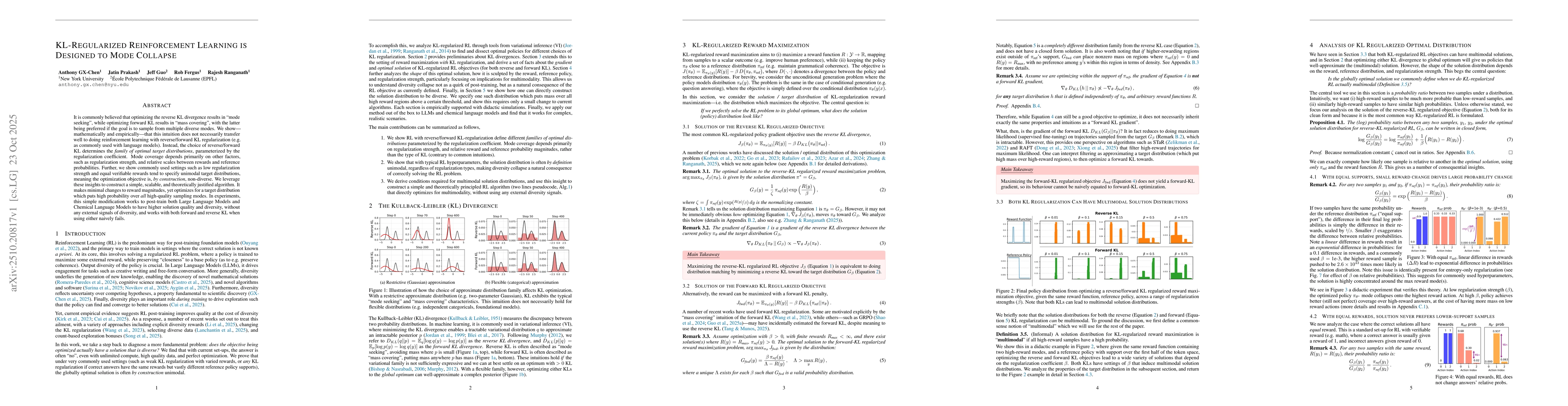 Thumbnail for KL-Regularized Reinforcement Learning is Designed to Mode Collapse