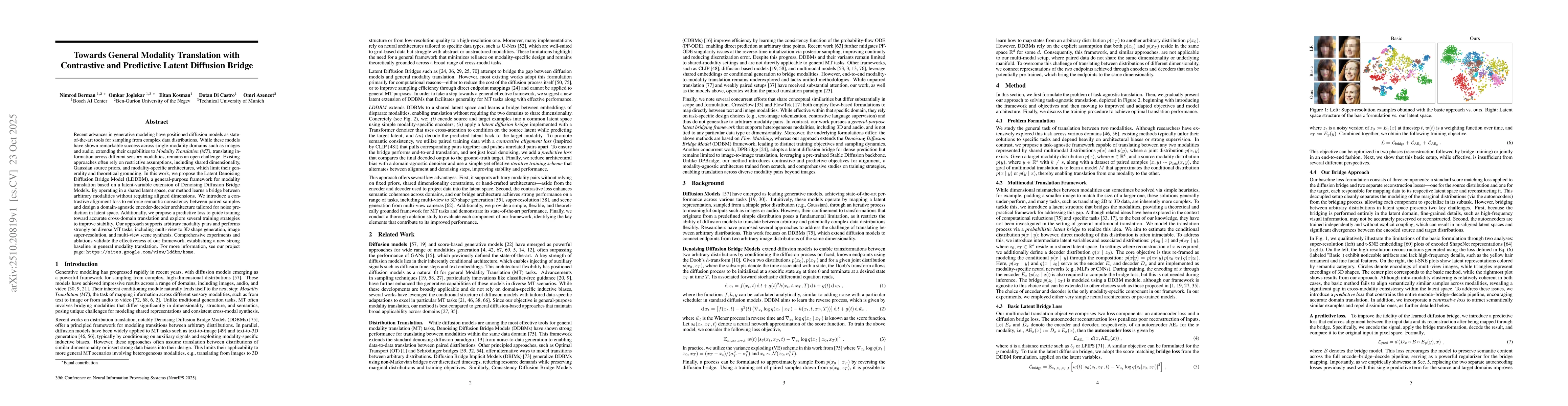 Thumbnail for Towards General Modality Translation with Contrastive and Predictive
  Latent Diffusion Bridge