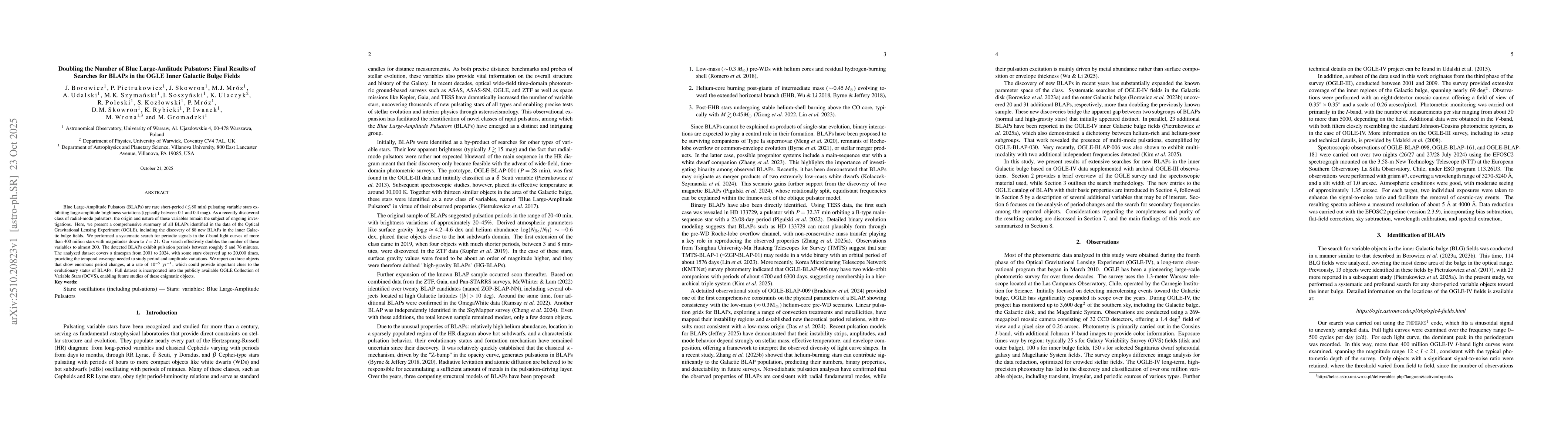 Thumbnail for Doubling the Number of Blue Large-Amlitude Pulsators: Final Results of
  Searches for BLAPs in the OGLE Inner Galactic Bulge Fields