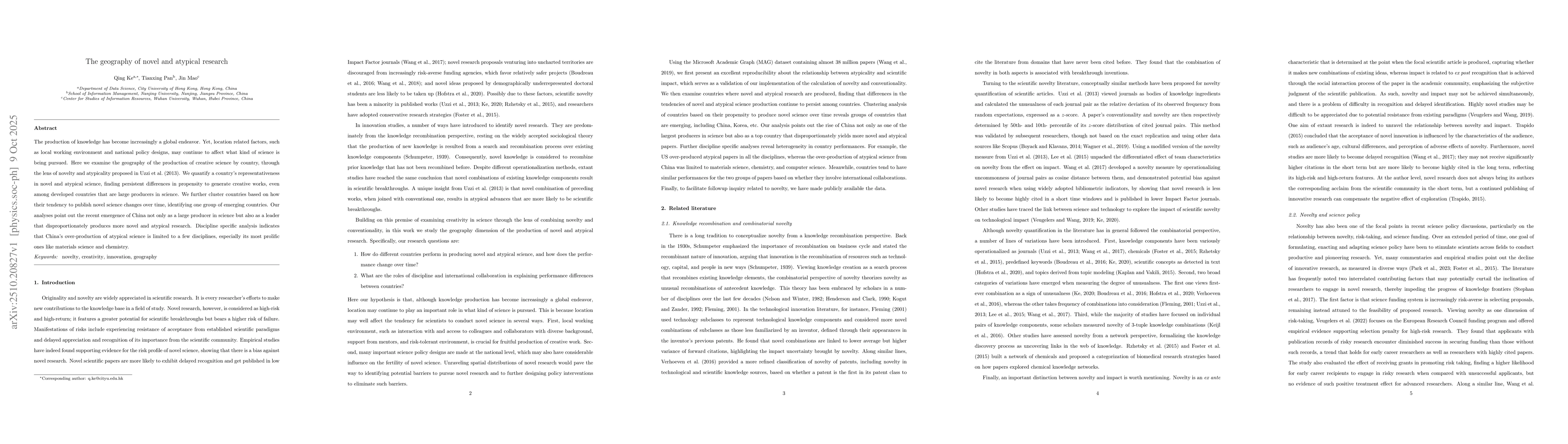 Thumbnail for The geography of novel and atypical research