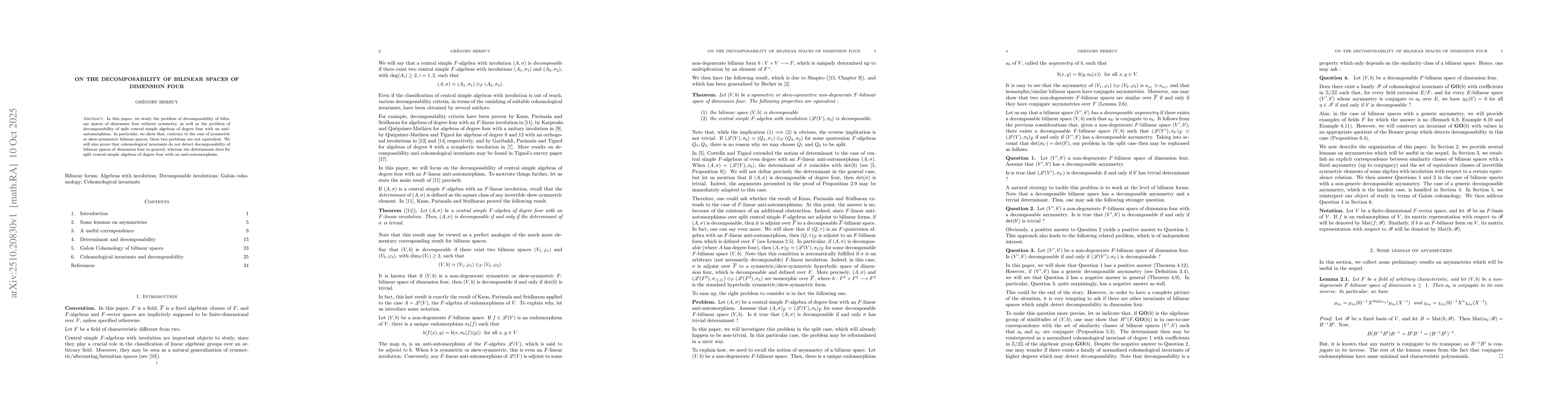 Thumbnail for On the decomposability of bilinear spaces of dimension four