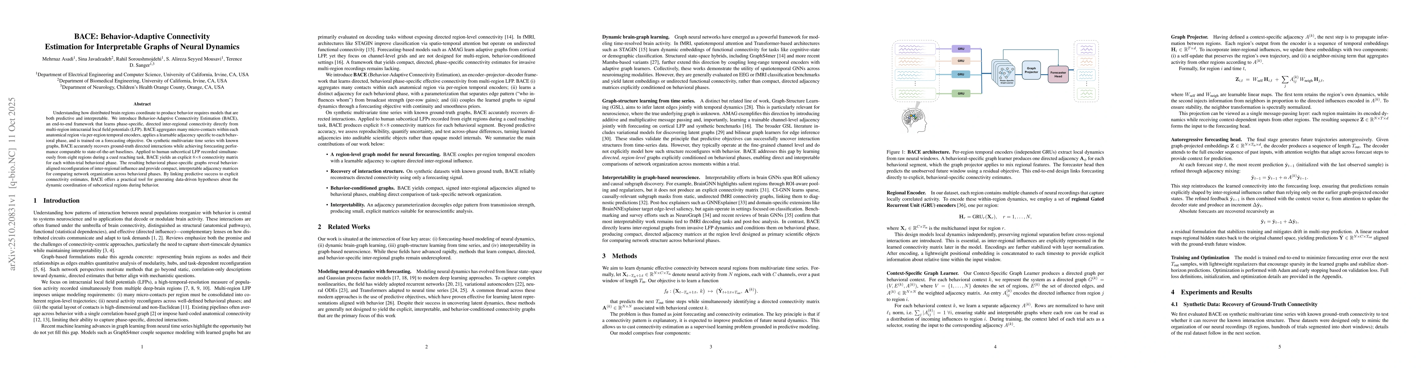Thumbnail for BACE: Behavior-Adaptive Connectivity Estimation for Interpretable Graphs
  of Neural Dynamics