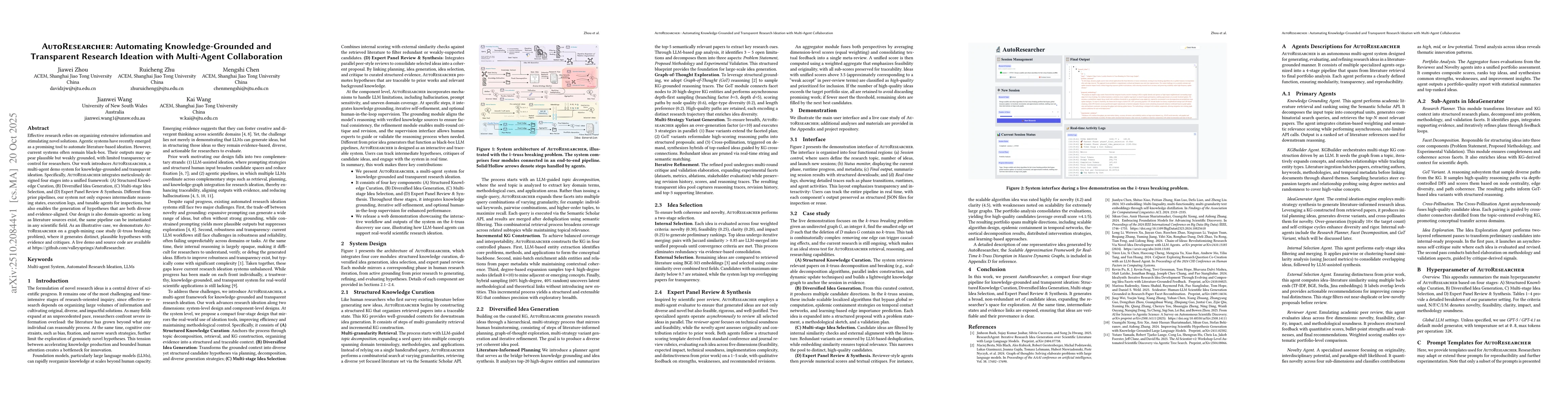 Thumbnail for \textsc{autoresearcher}: Automating Knowledge-Grounded and Transparent
  Research Ideation with Multi-Agent Collaboration