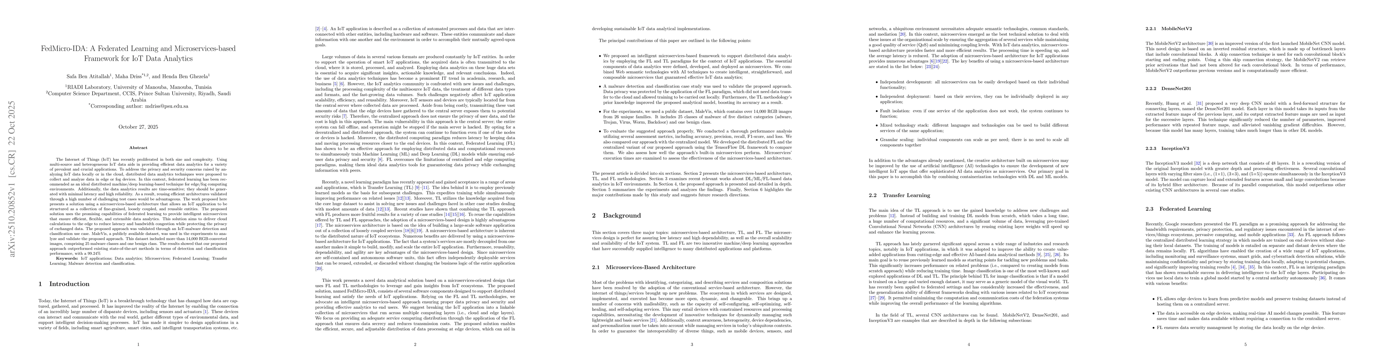 Thumbnail for FedMicro-IDA: A Federated Learning and Microservices-based Framework for
  IoT Data Analytics