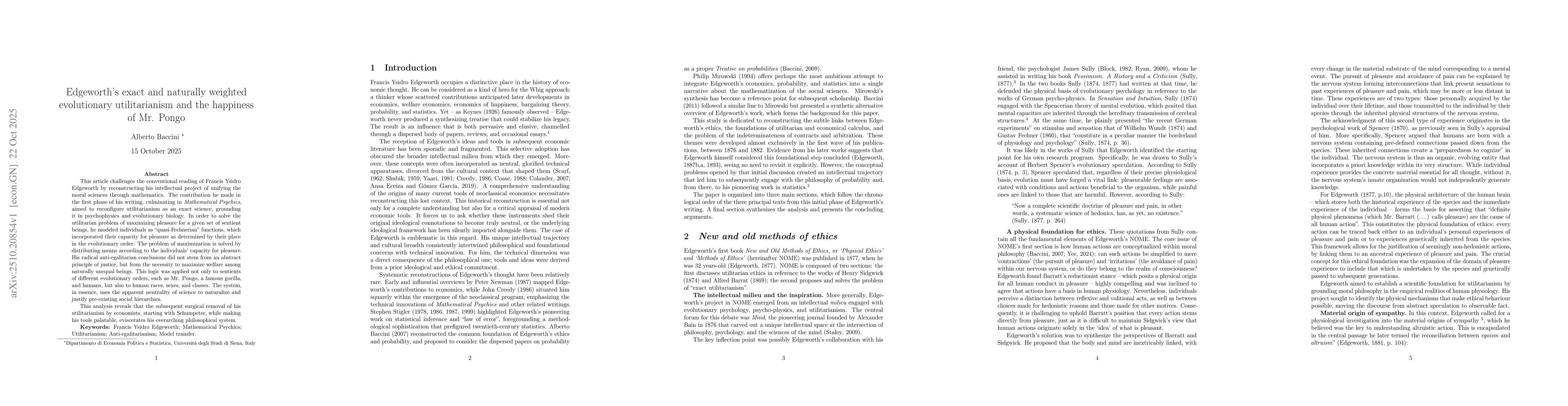 Thumbnail for Edgeworth's exact and naturally weighted evolutionary utilitarianism and
  the happiness of Mr. Pongo