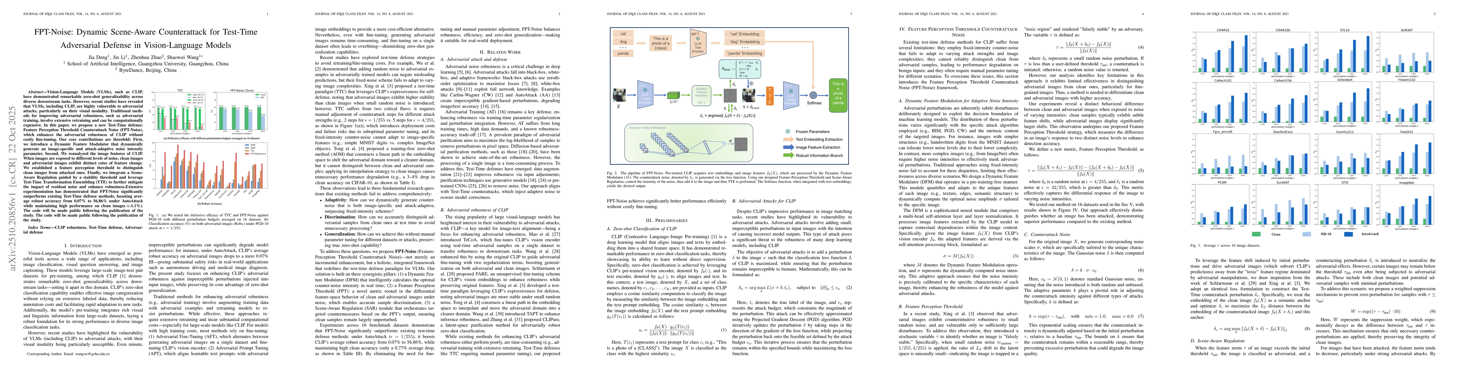 Thumbnail for FPT-Noise: Dynamic Scene-Aware Counterattack for Test-Time Adversarial
  Defense in Vision-Language Models