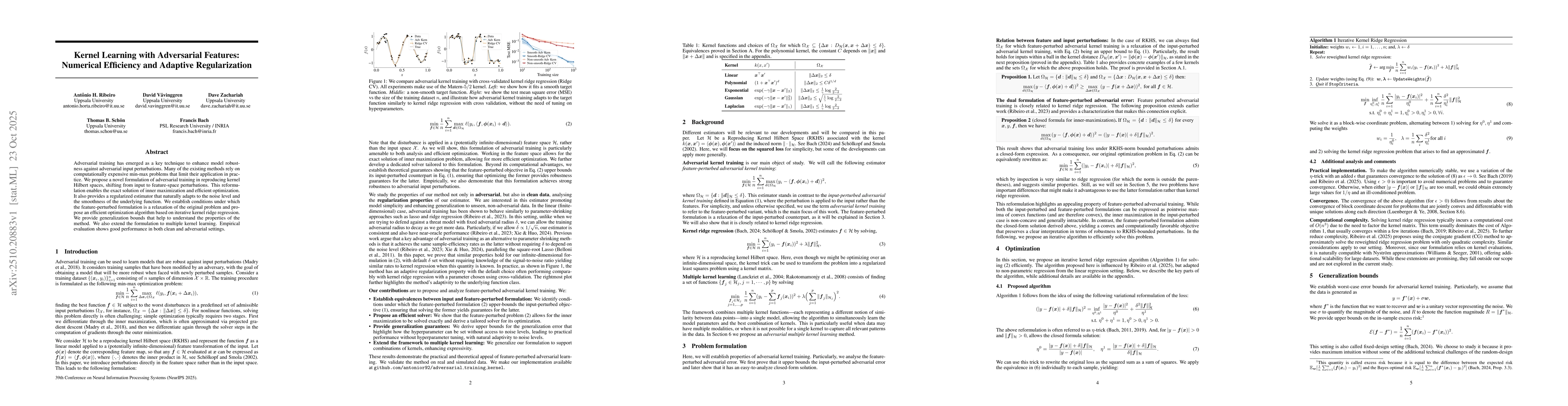 Thumbnail for Kernel Learning with Adversarial Features: Numerical Efficiency and
  Adaptive Regularization