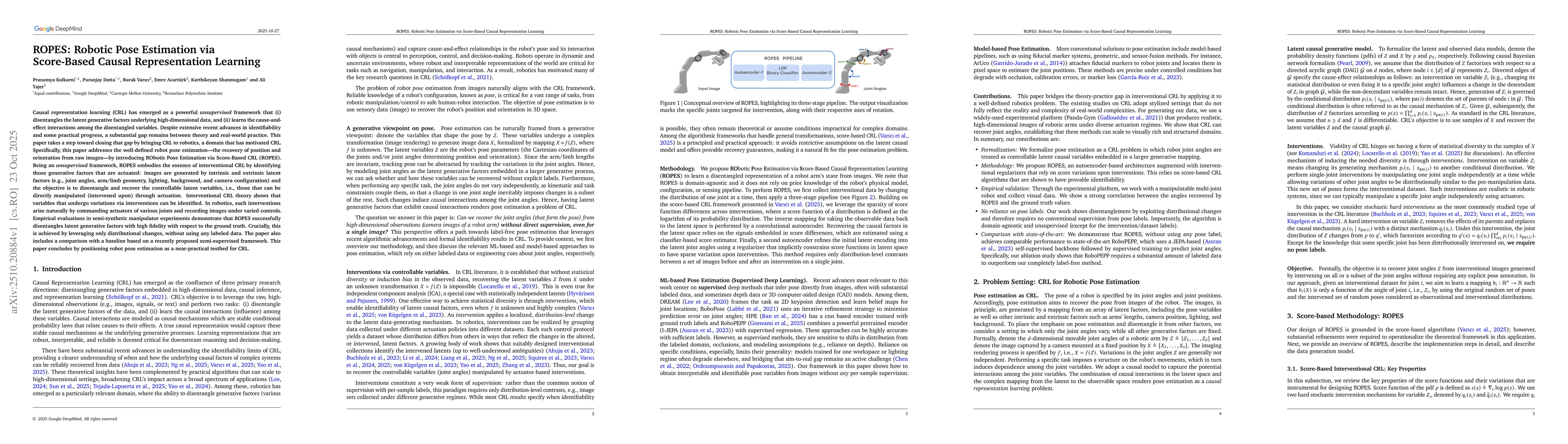 Thumbnail for ROPES: Robotic Pose Estimation via Score-Based Causal Representation
  Learning