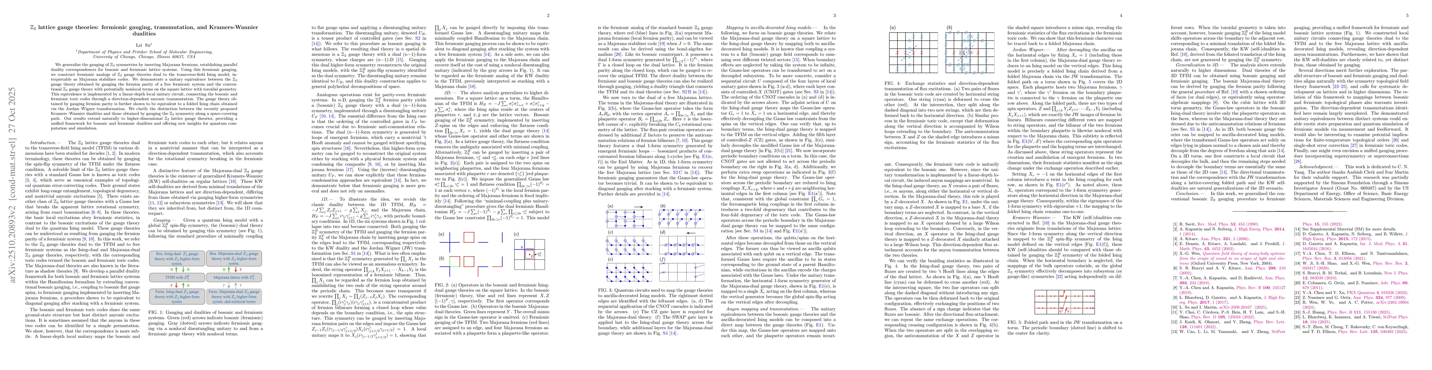 Thumbnail for $\mathbb{Z}_2$ lattice gauge theories: fermionic gauging, transmutation,
  and Kramers-Wannier dualities