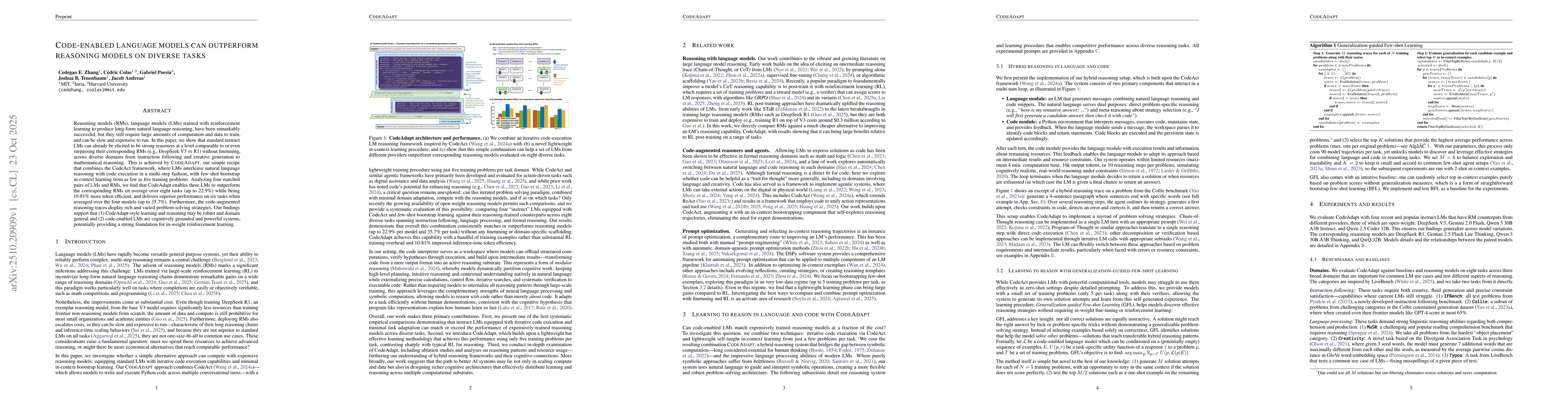 Thumbnail for Code-enabled language models can outperform reasoning models on diverse
  tasks