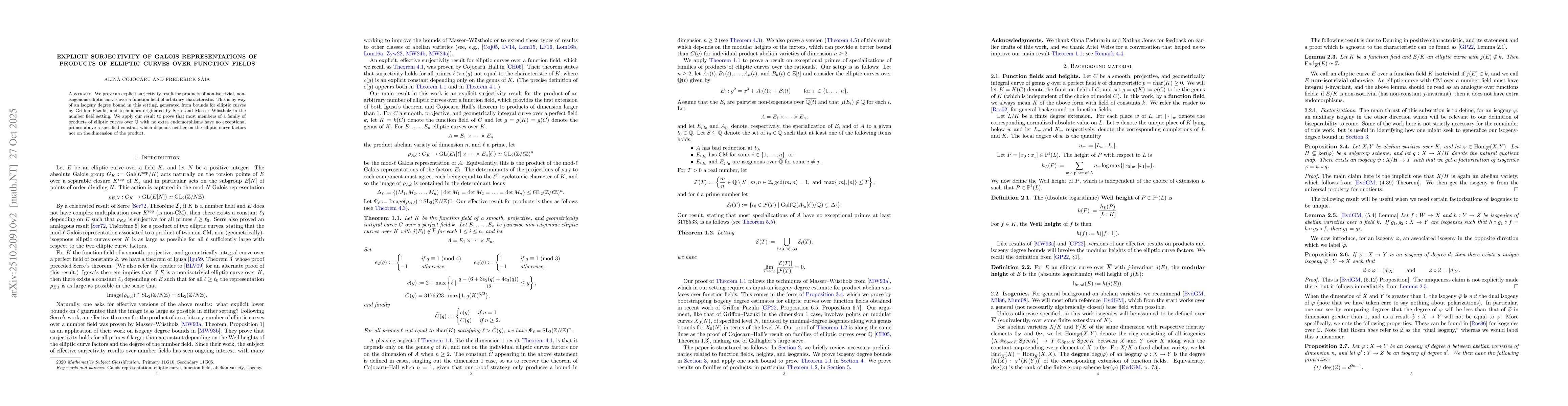 Thumbnail for Explicit surjectivity of Galois representations of products of elliptic
  curves over function fields