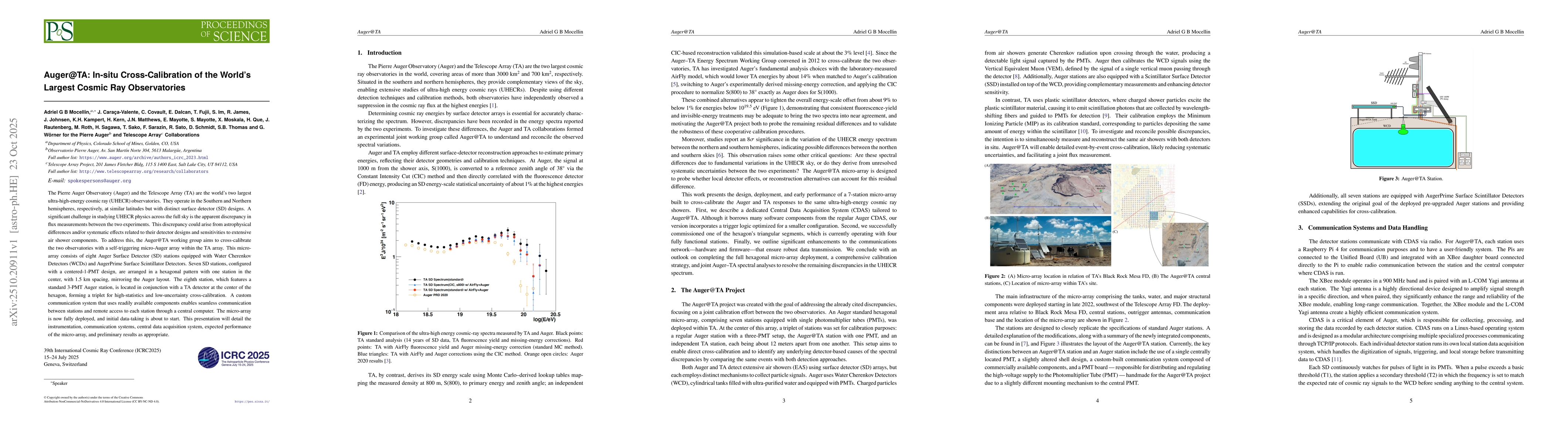 Thumbnail for Auger@TA: In-situ Cross-Calibration of the World's Largest Cosmic Ray
  Observatories