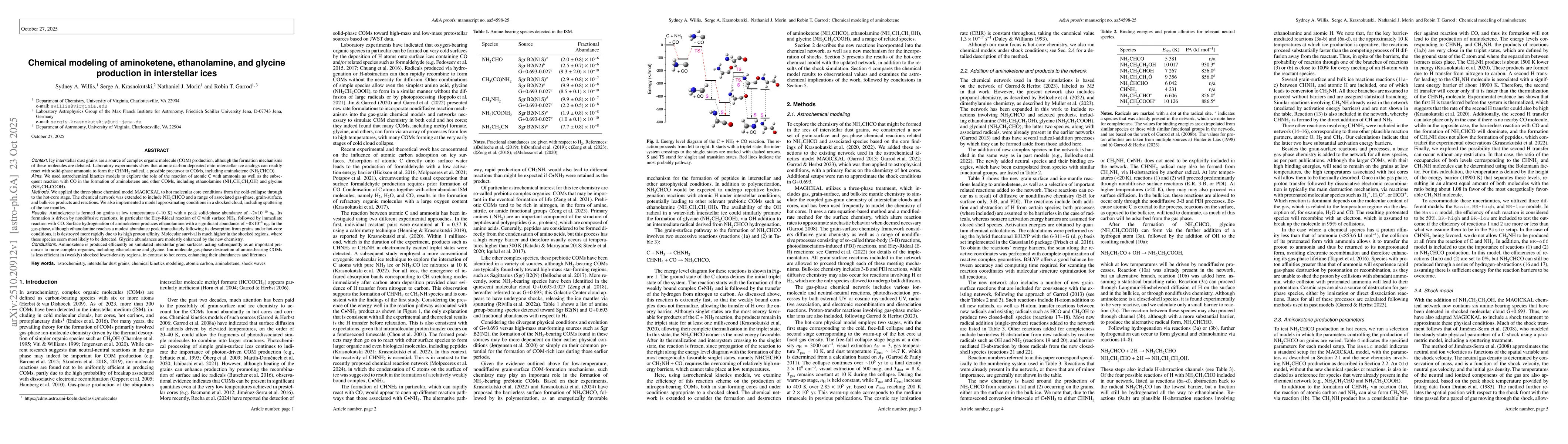 Thumbnail for Chemical modeling of aminoketene, ethanolamine, and glycine production
  in interstellar ices