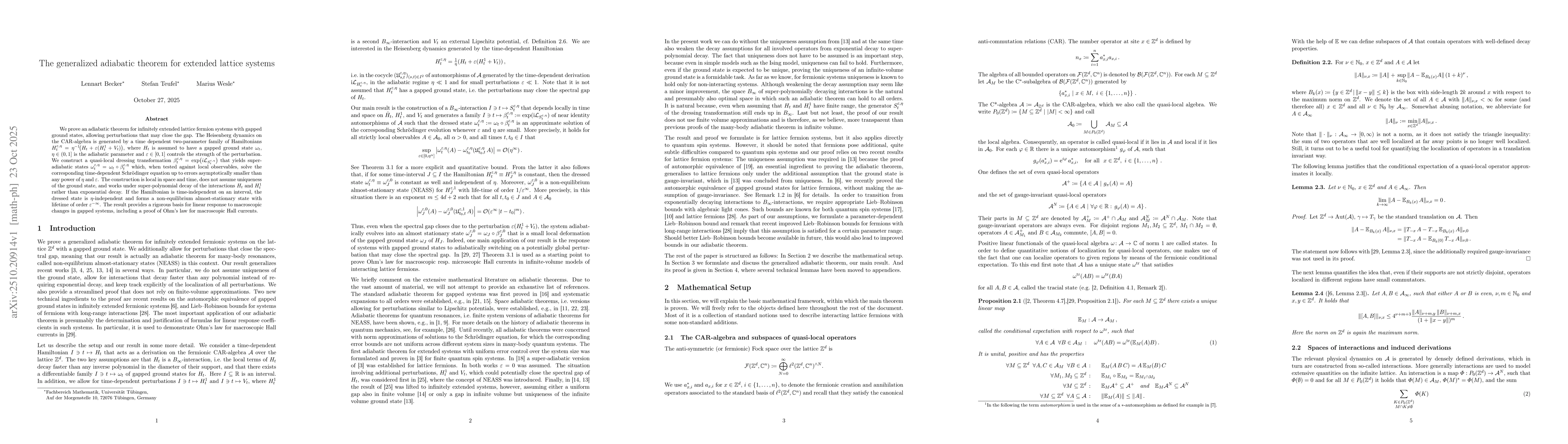 Thumbnail for The generalized adiabatic theorem for extended lattice systems