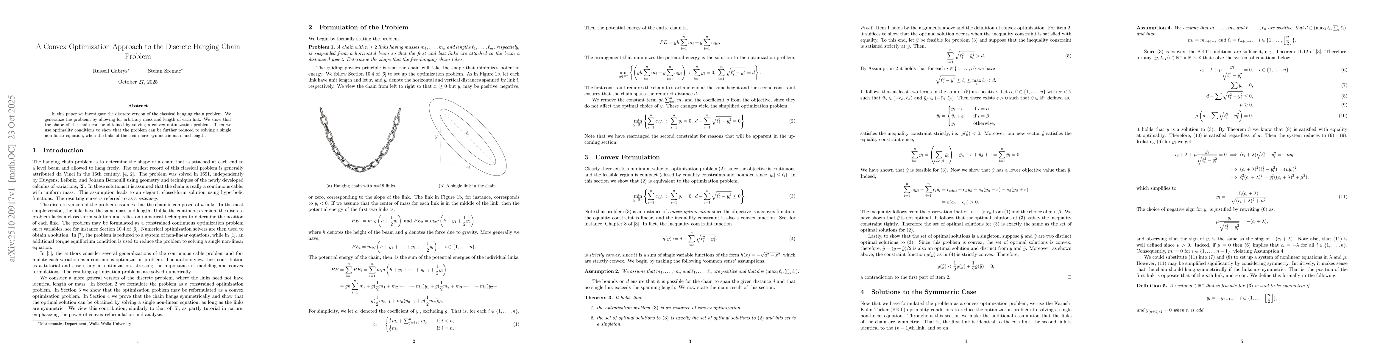 Thumbnail for A Convex Optimization Approach to the Discrete Hanging Chain Problem