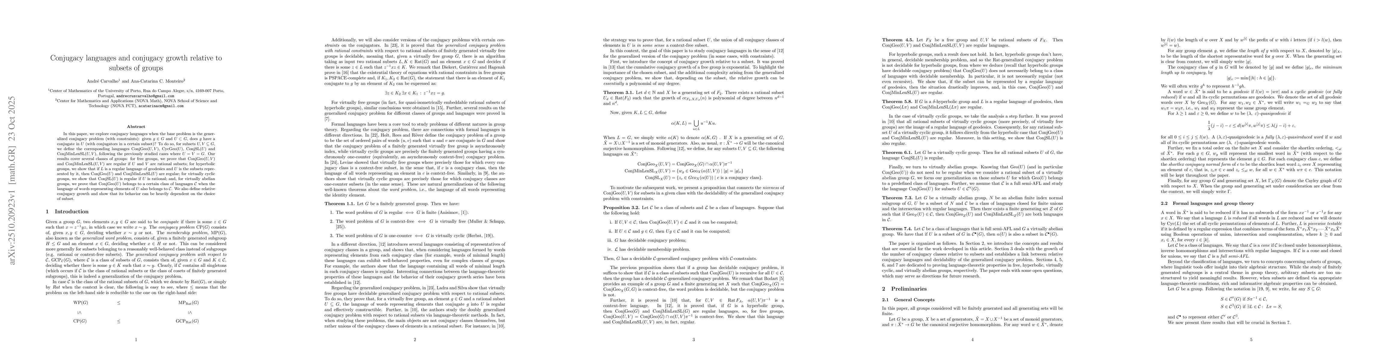 Thumbnail for Conjugacy languages and conjugacy growth relative to subsets of groups
