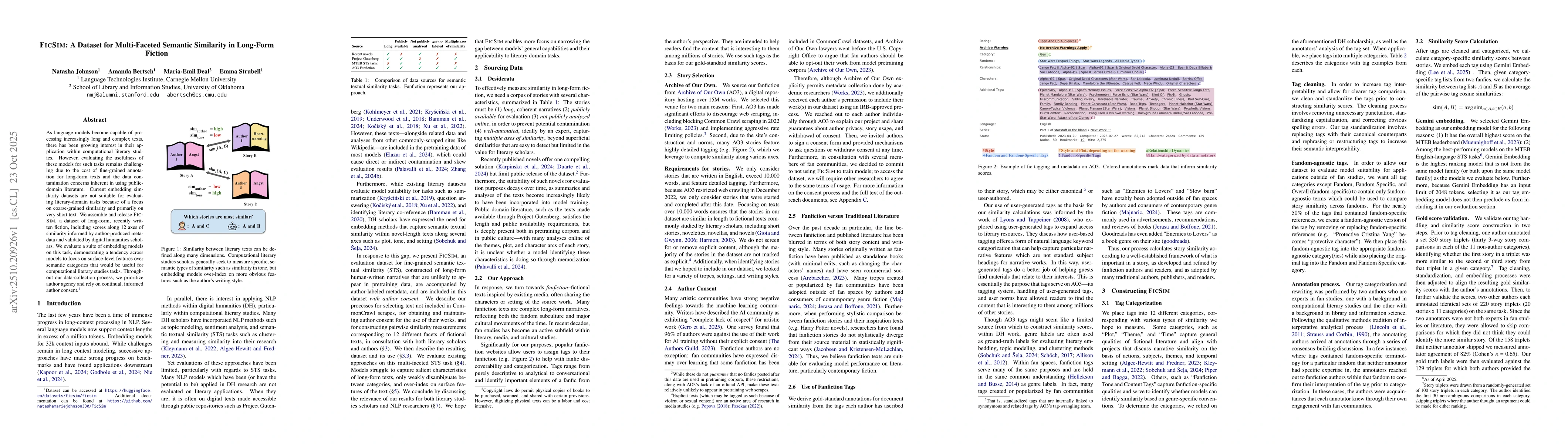 Thumbnail for FicSim: A Dataset for Multi-Faceted Semantic Similarity in Long-Form
  Fiction