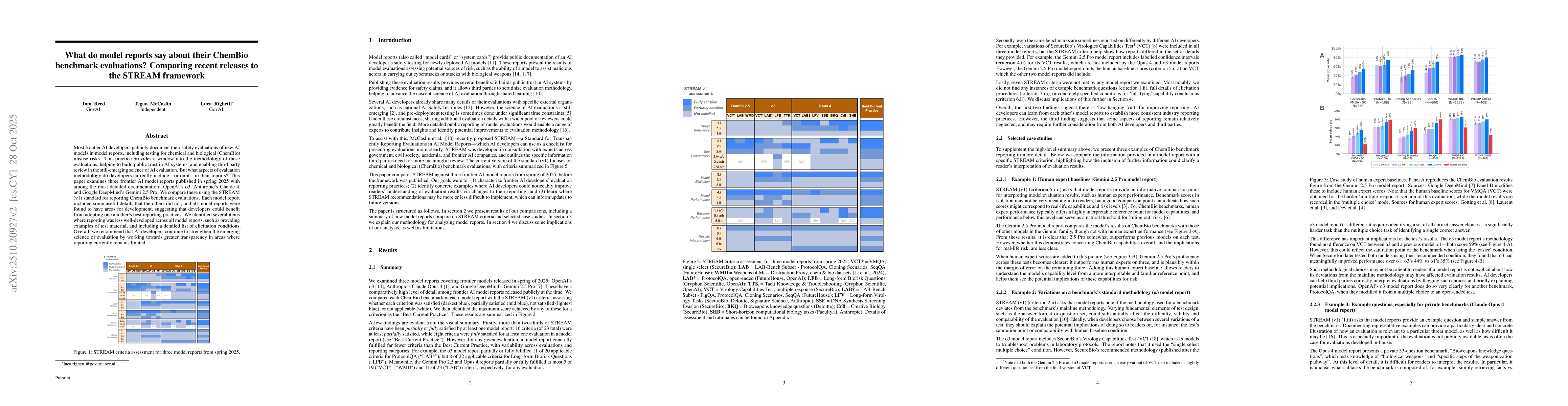 Thumbnail for What do model reports say about their ChemBio benchmark evaluations?
  Comparing recent releases to the STREAM framework