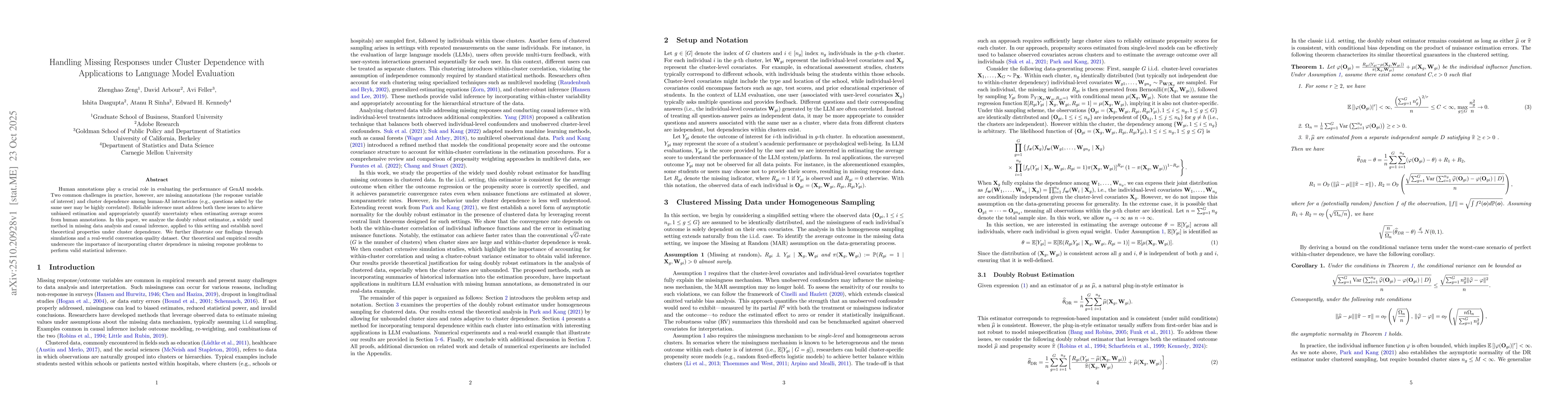 Thumbnail for Handling Missing Responses under Cluster Dependence with Applications to
  Language Model Evaluation