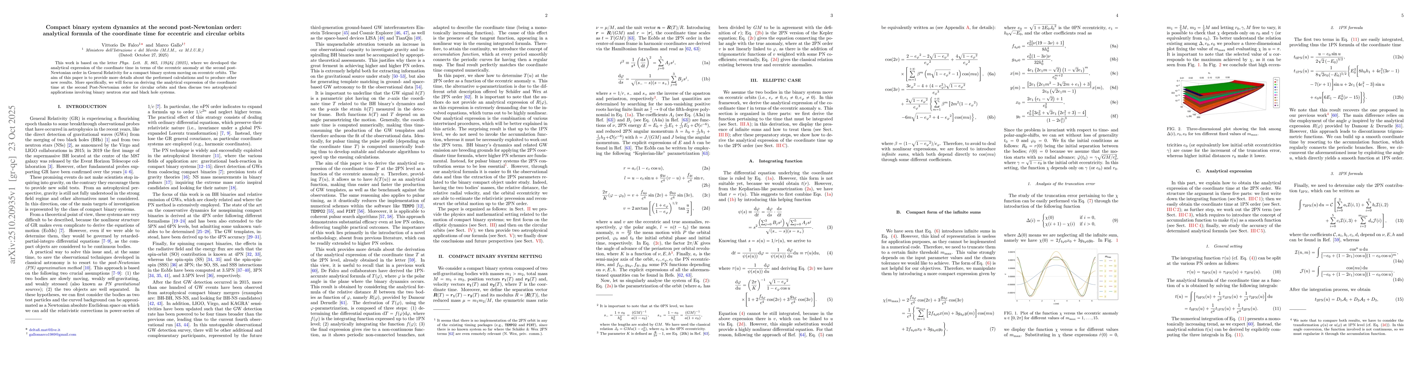 Thumbnail for Compact binary system dynamics at the second post-Newtonian order:
  analytical formula of the coordinate time for eccentric and circular orbits