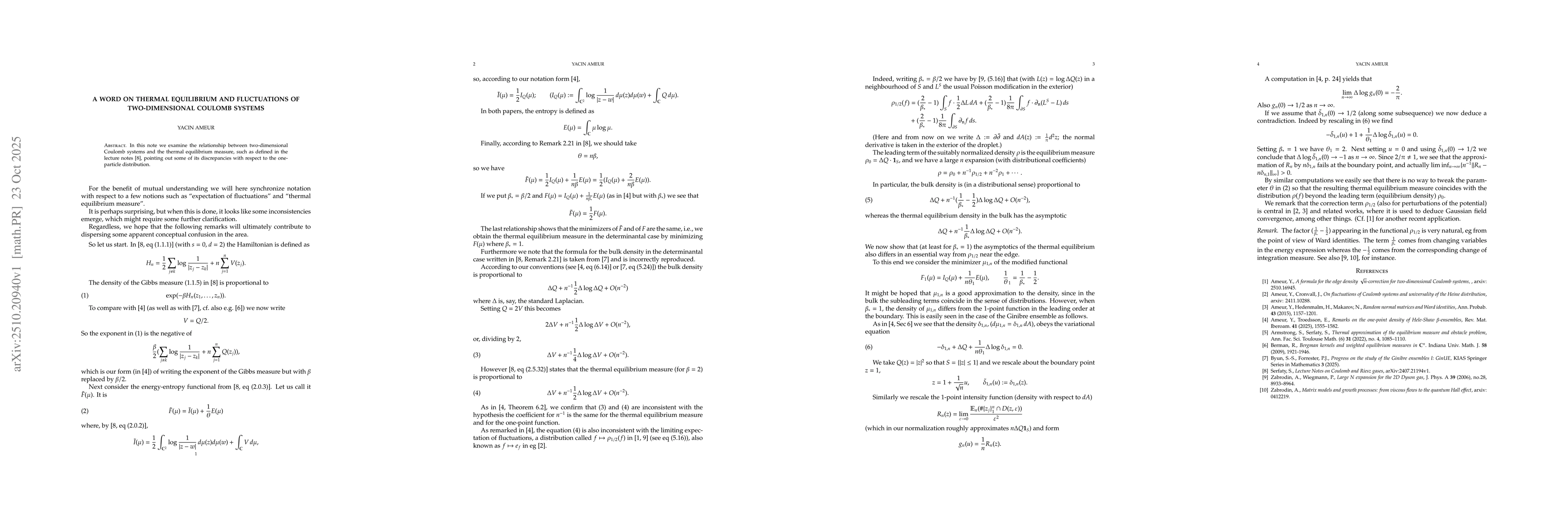 Thumbnail for A word on thermal equilibrium and fluctuations of two-dimensional
  Coulomb systems