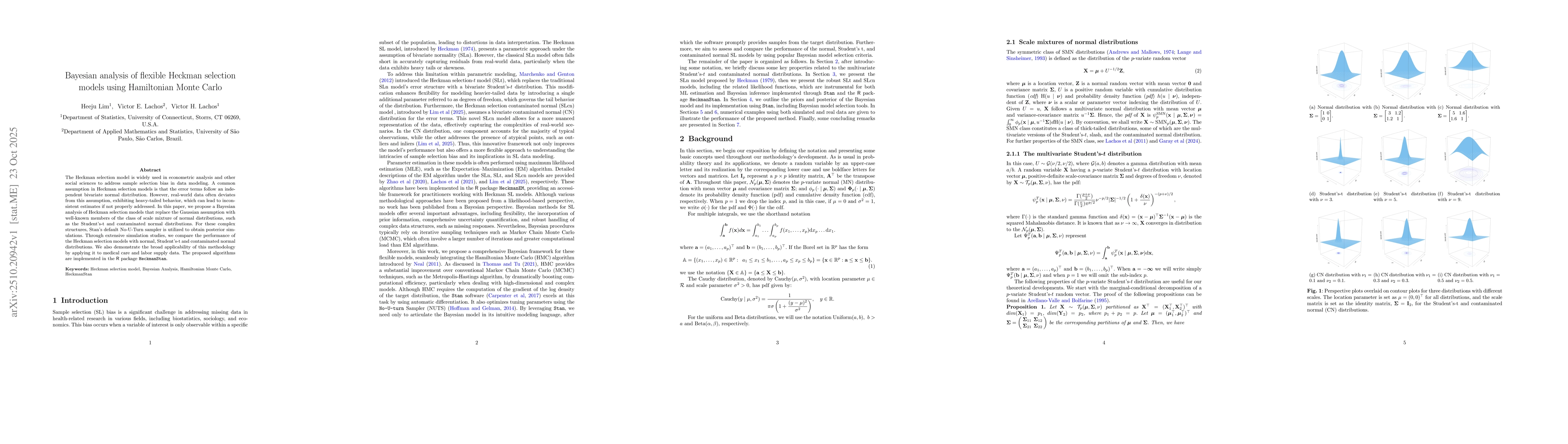 Thumbnail for Bayesian analysis of flexible Heckman selection models using Hamiltonian
  Monte Carlo