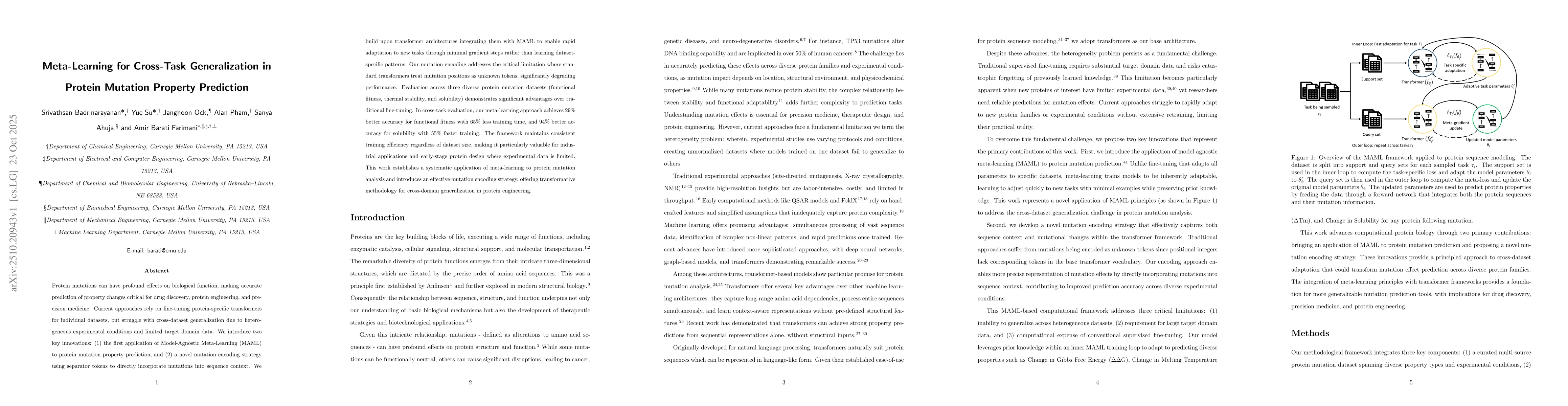 Thumbnail for Meta-Learning for Cross-Task Generalization in Protein Mutation Property
  Prediction