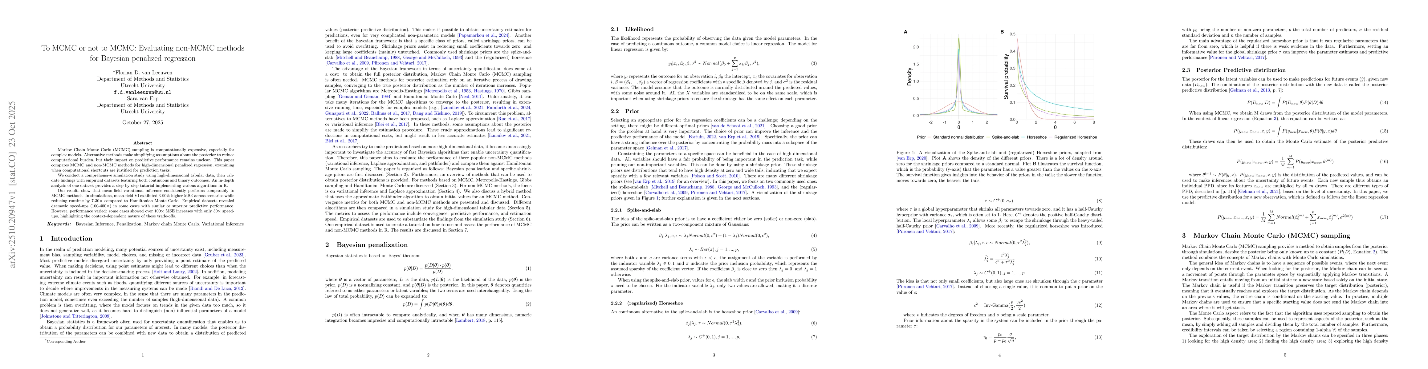 Thumbnail for To MCMC or not to MCMC: Evaluating non-MCMC methods for Bayesian
  penalized regression