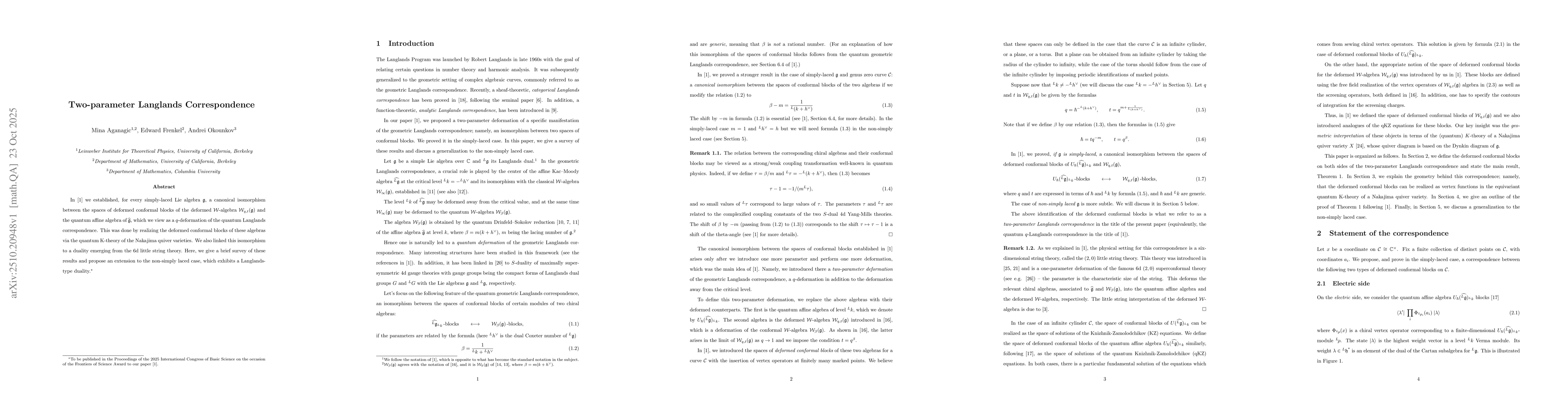 Thumbnail for Two-parameter Langlands Correspondence