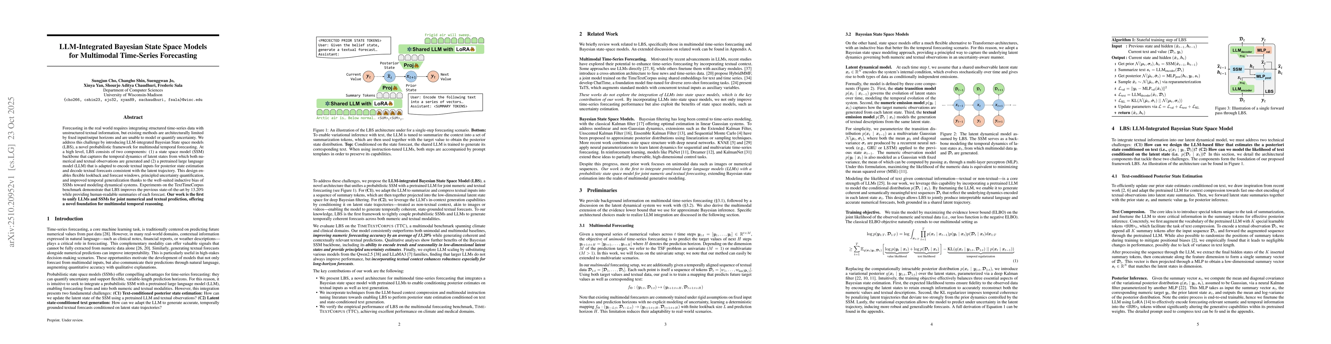 Thumbnail for LLM-Integrated Bayesian State Space Models for Multimodal Time-Series
  Forecasting