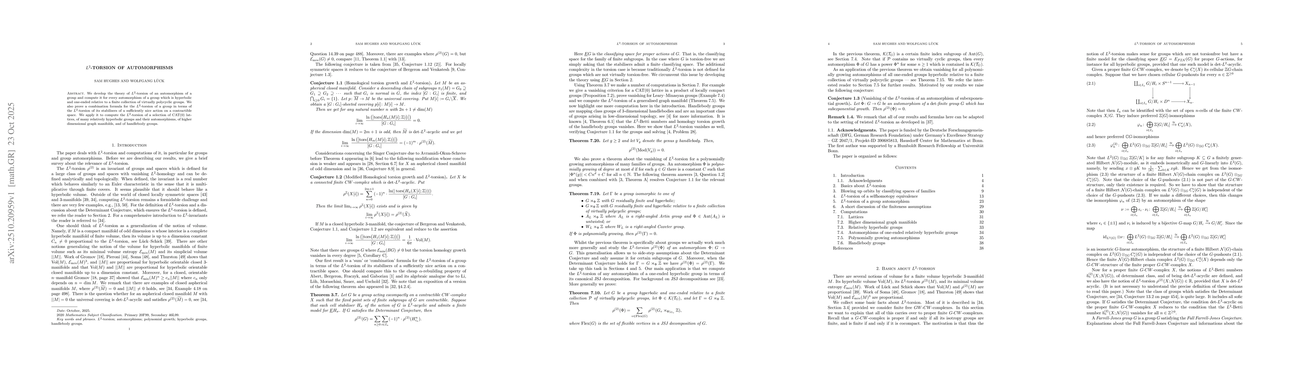 Thumbnail for $L^2$-torsion of automorphisms