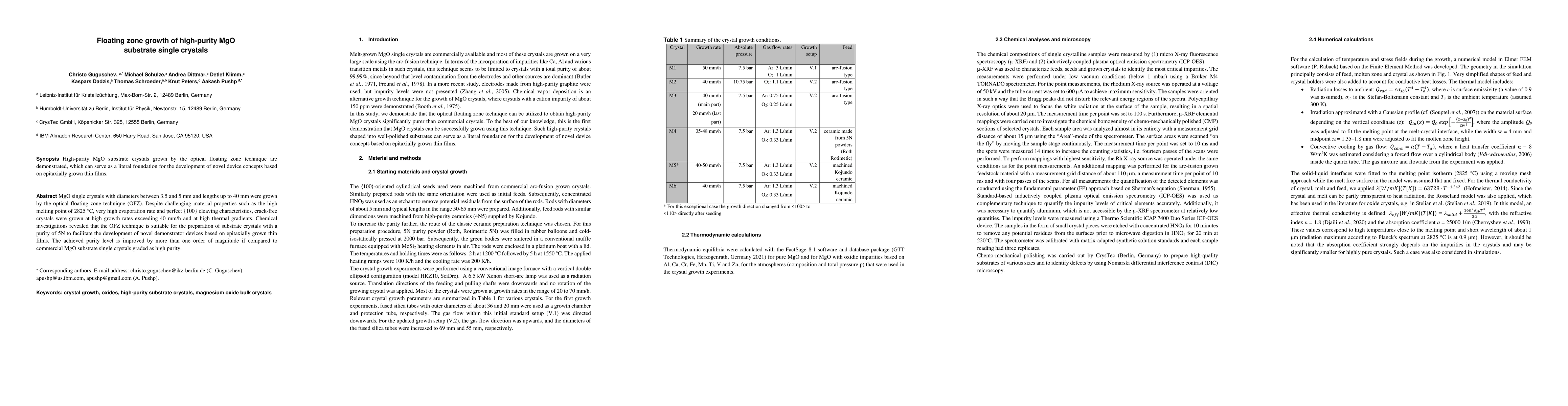 Thumbnail for Floating zone growth of high-purity MgO substrate single crystals