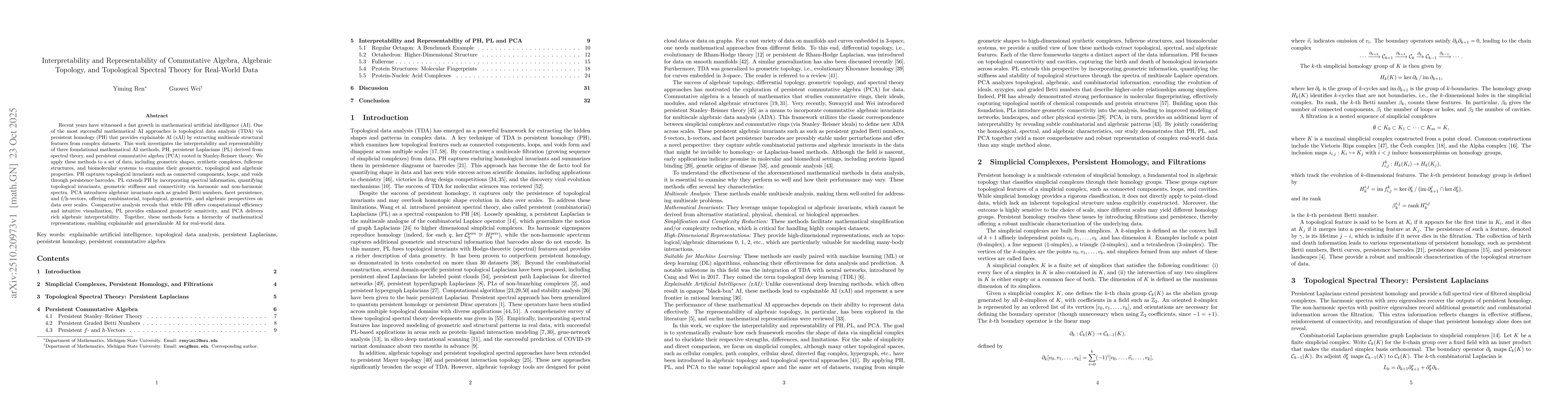 Thumbnail for Interpretability and Representability of Commutative Algebra, Algebraic
  Topology, and Topological Spectral Theory for Real-World Data