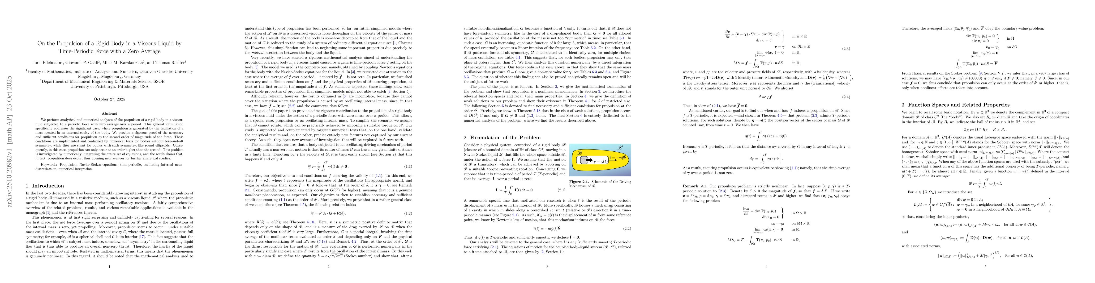Thumbnail for On the Propulsion of a Rigid Body in a Viscous Liquid by Time-Periodic
  Force with a Zero Average